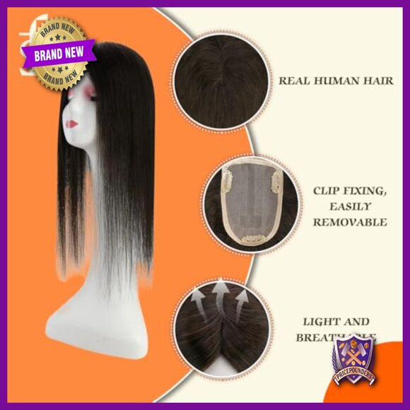 Human Hair Topper for Women Thinning Hair 150% Density Hand  Human Hair Clip-In Topper 14 Inch Mono Top Base For Hair Loss